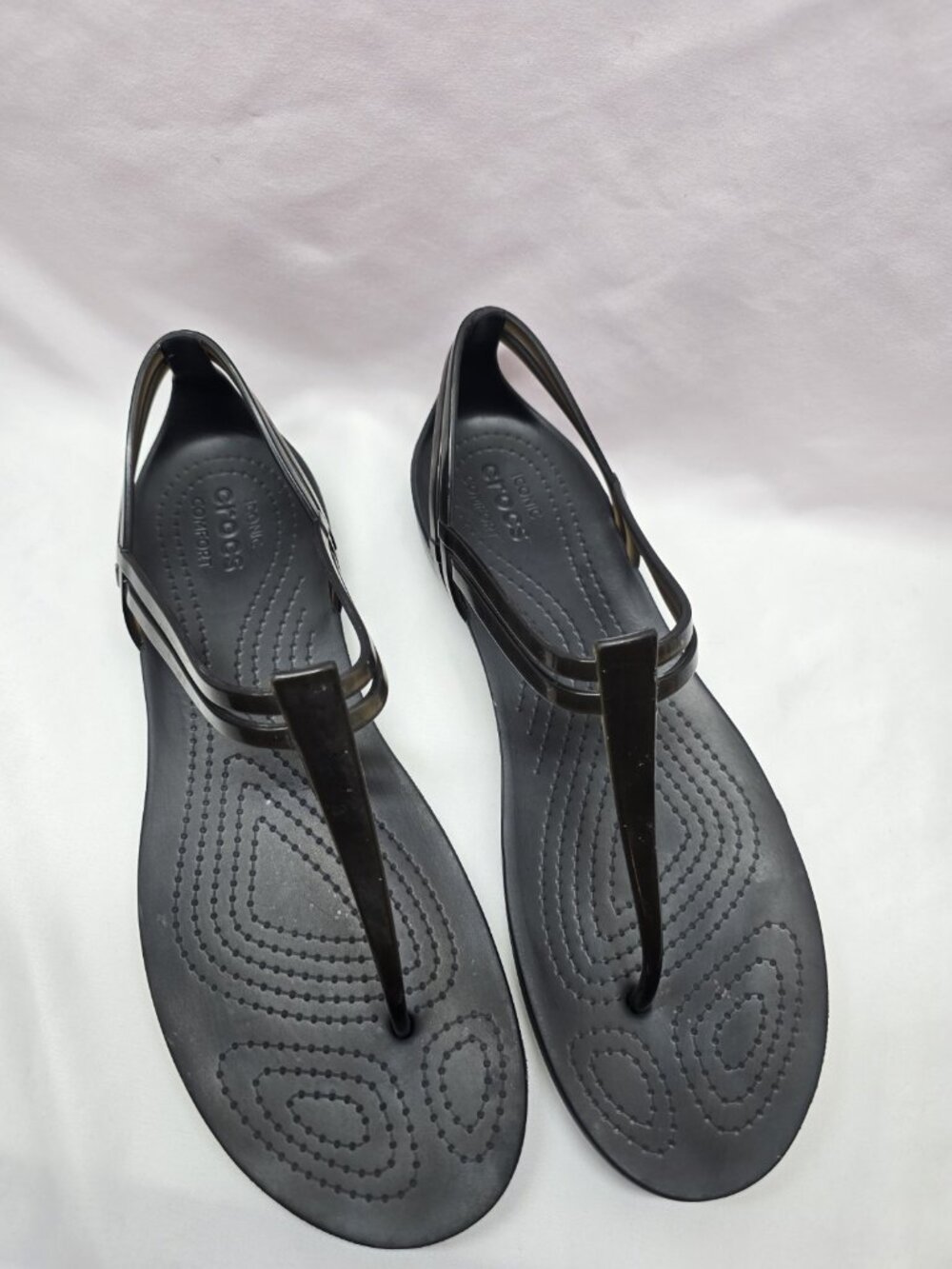 Crocs Isabella Women's Size 10 Black Jelly T-Strap Iconic Comfort Sandals Read